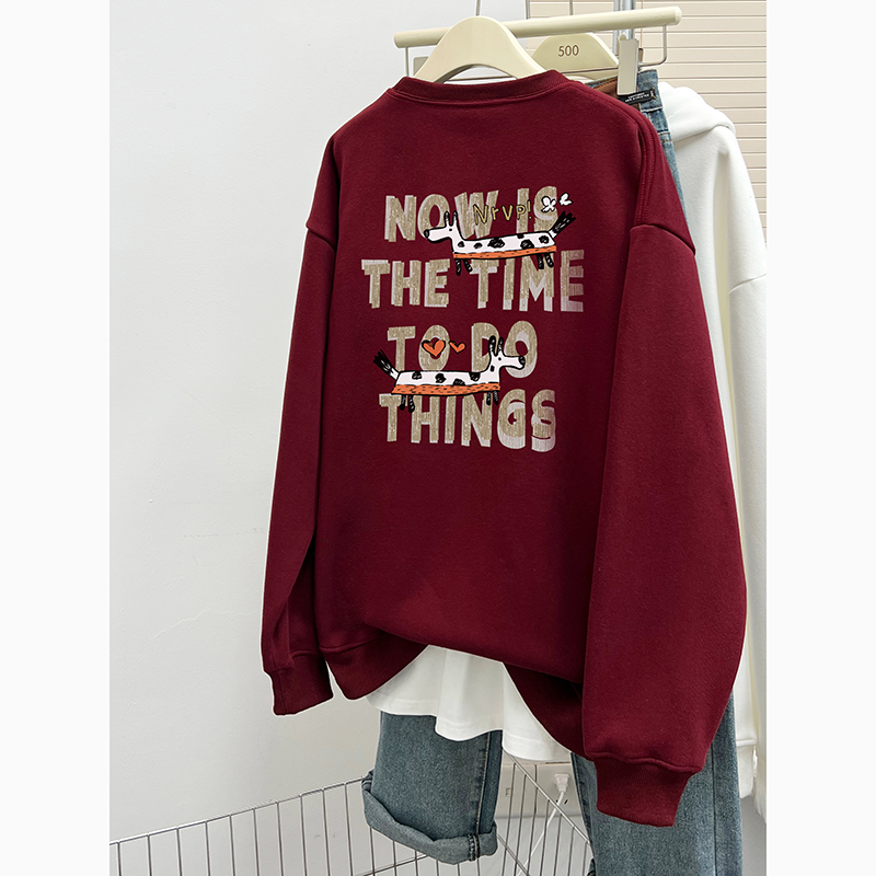 圆领无帽加绒卫衣女冬款2025新款韩版宽松休闲慵懒风上衣ins潮