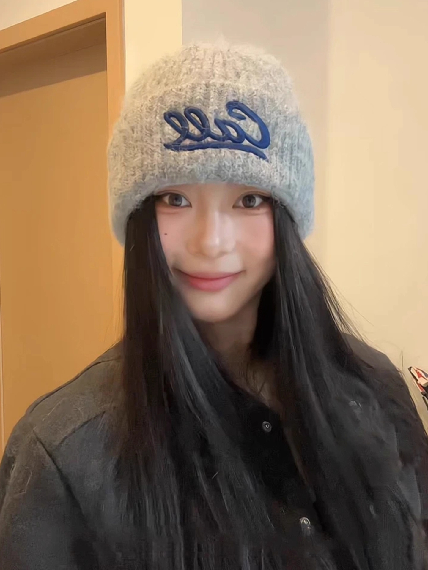 韩系字母刺绣针织帽子女秋冬保暖防寒护耳包头帽时尚气质毛线帽潮