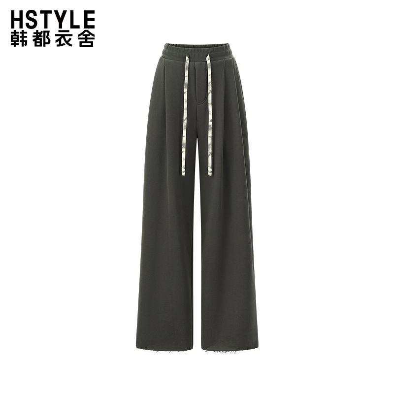韩都衣舍松紧腰阔腿休闲裤女宽松设计感百搭显瘦长裤子夏季新款