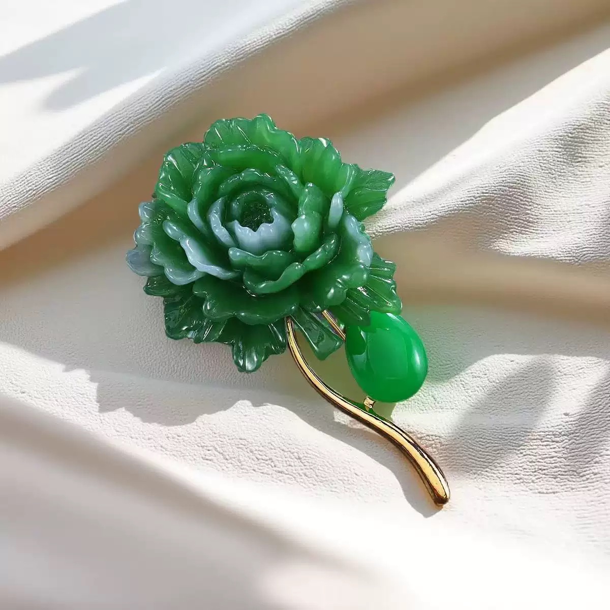 铜合金树脂胸针 铜合金【绿牡丹胸针】XZ-0173