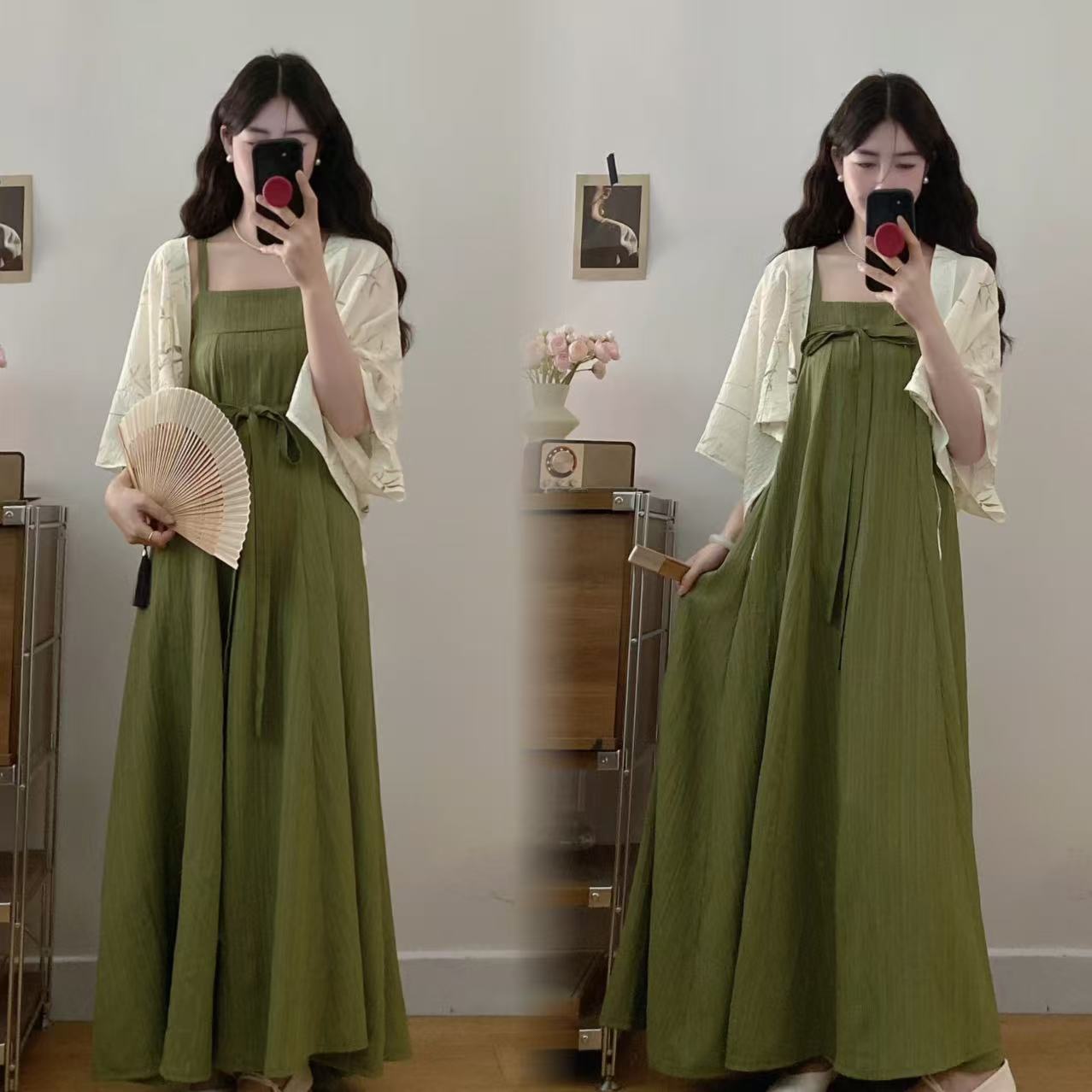 胖MM大码新中式国风宋制超仙改良汉服汉元素开衫吊带