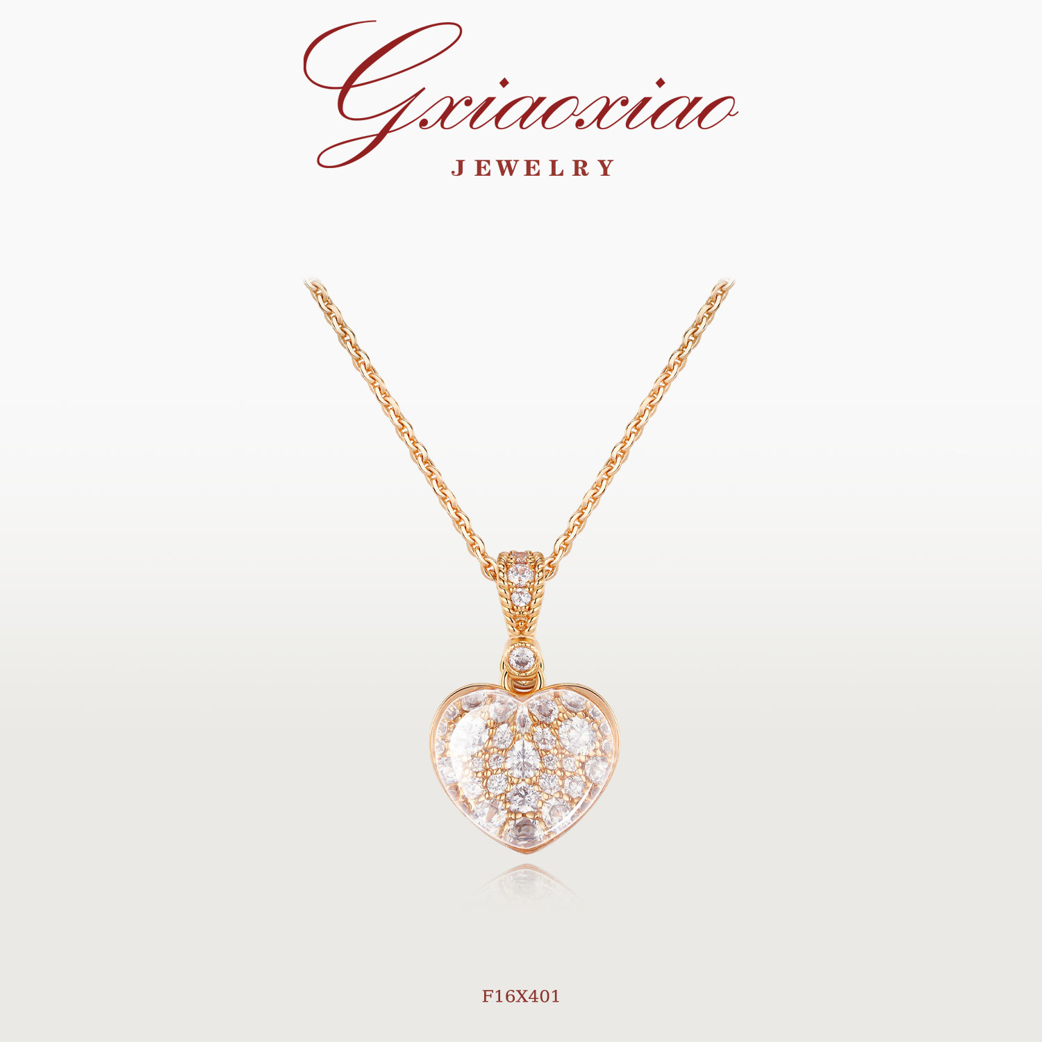 G XIAOXIAO 镀K金 轻奢气质高级感满镶爱心项链 F16X401