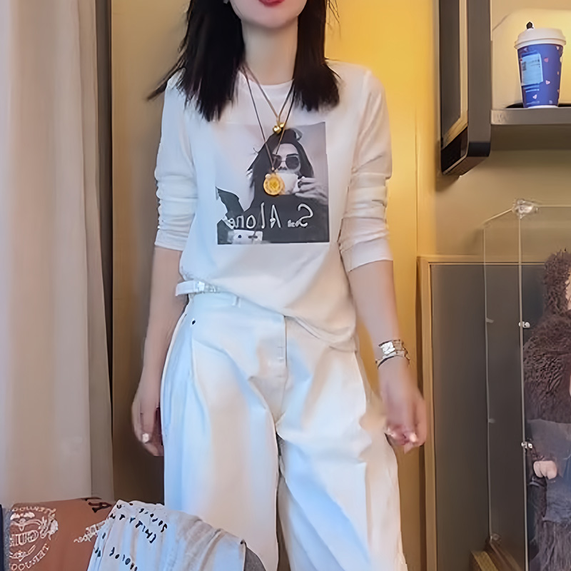 2025早秋新款后背字母咖啡女孩长袖T恤时尚美式简约百搭好看上衣