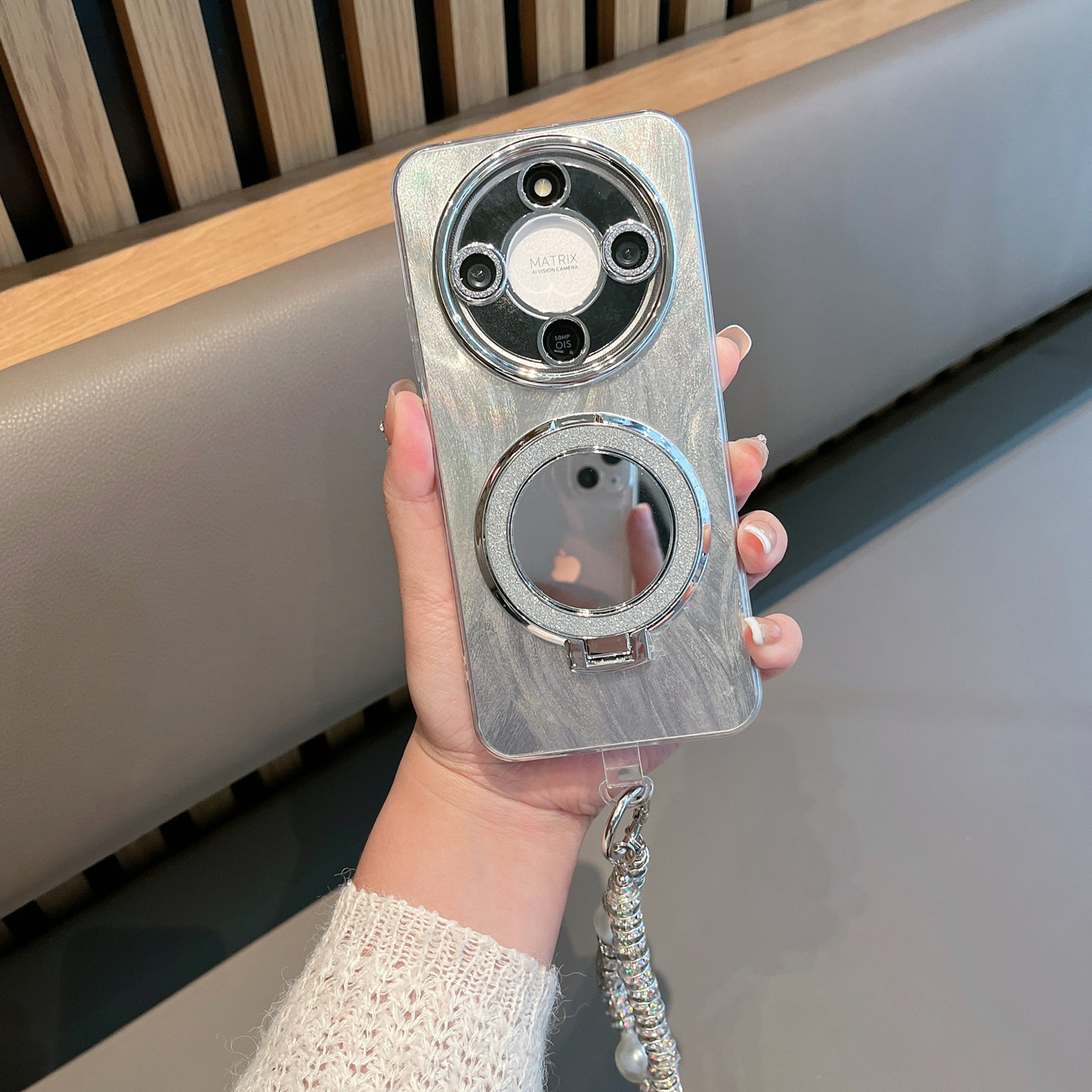 适用于华为荣耀x70手机壳mtn-an00新款女带支架镜子手绳全包防摔