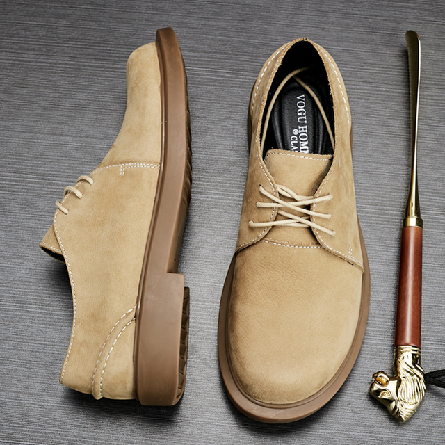 2025春季皮鞋男士真皮复古休闲工装鞋平底圆头潮男鞋青年百搭鞋子