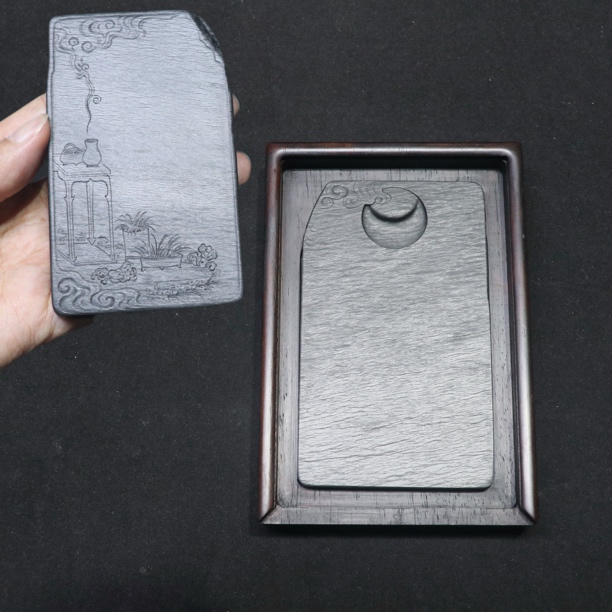 文房清供文气推拉盖行囊小歙砚老坑精品大红酸枝木盒10.5cm左右