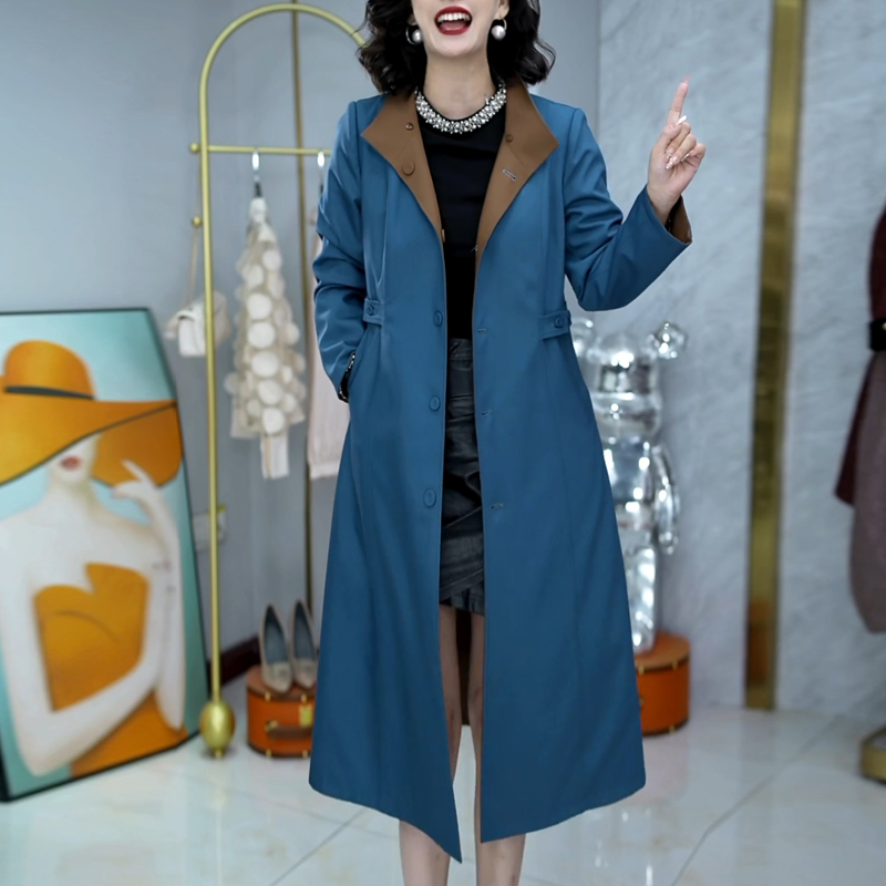 高档纯色简约时尚风衣女款2025年秋季高级感两面穿中长款大衣外套