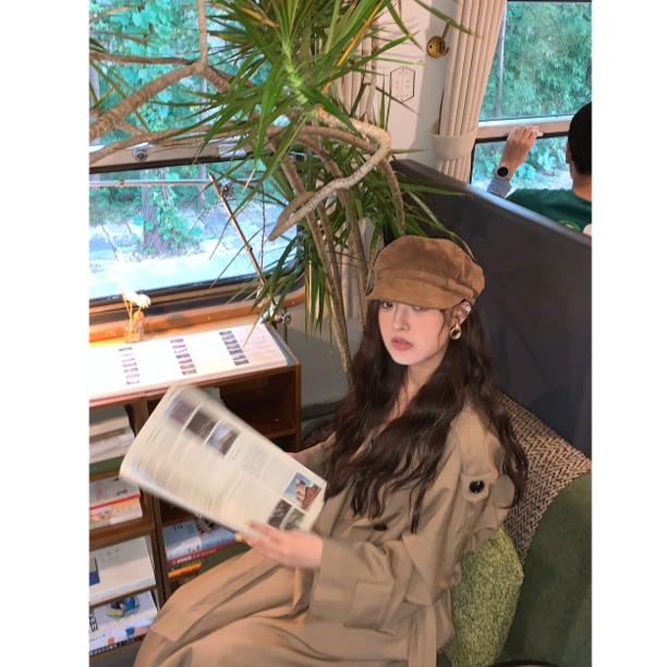 复古英伦马术帽平顶帽报童帽高级感麂皮绒秋冬显脸小时髦百搭