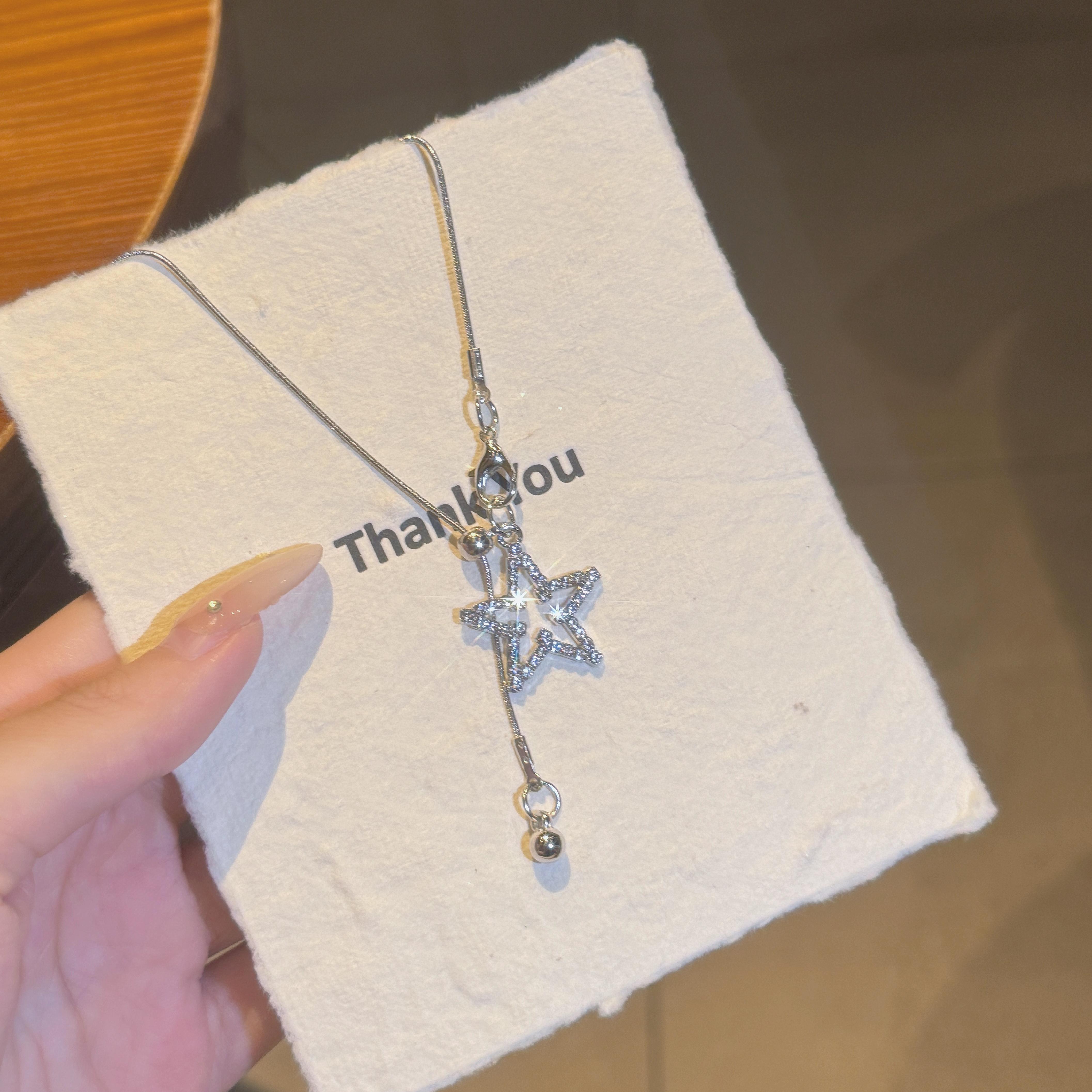 铜合金项链 高级感抽拉五角星长款项链女小众设计感锁骨链毛衣链