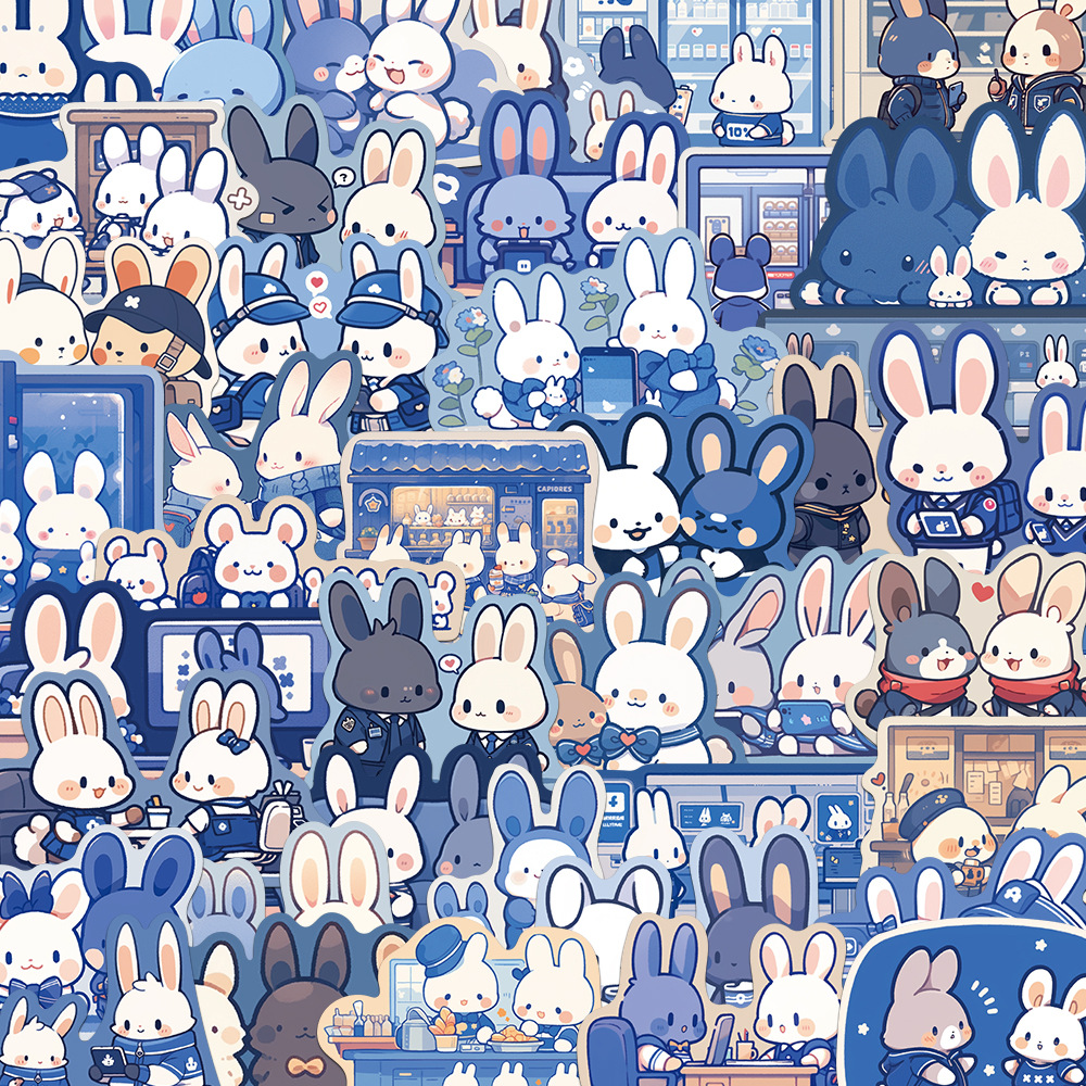 50张卡通蓝色系bunny贴纸装饰冰箱手机壳防水贴画可可DIY