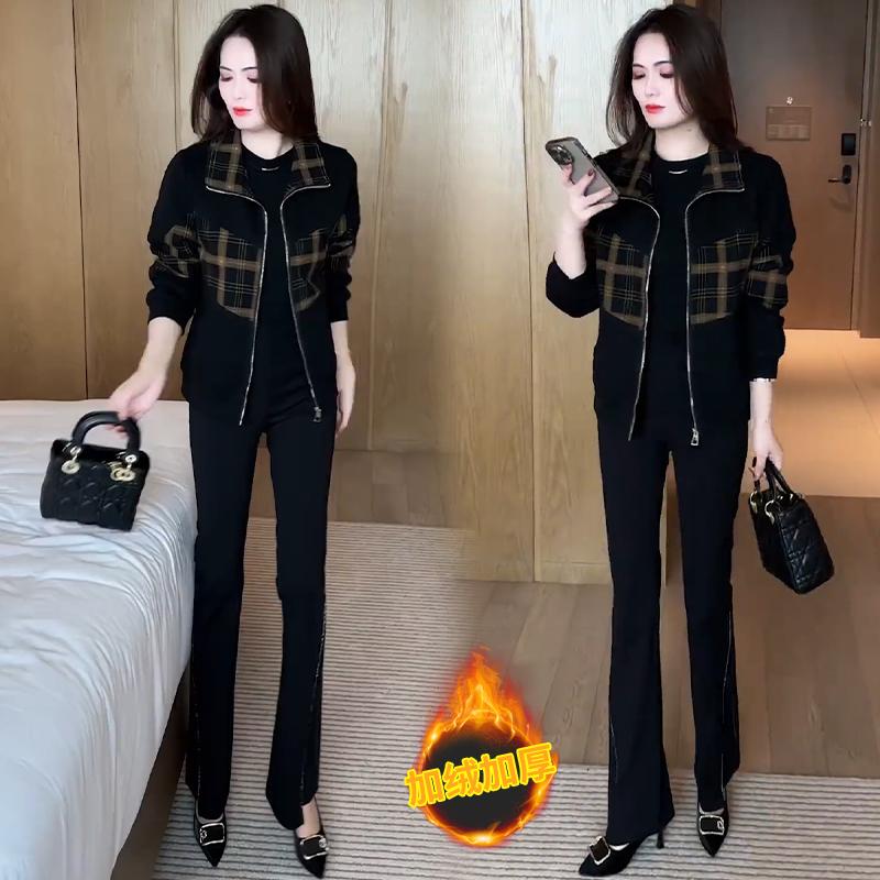 2025春秋加绒加厚外套洋气时尚百搭休闲减龄宽松韩版拼接气质外套