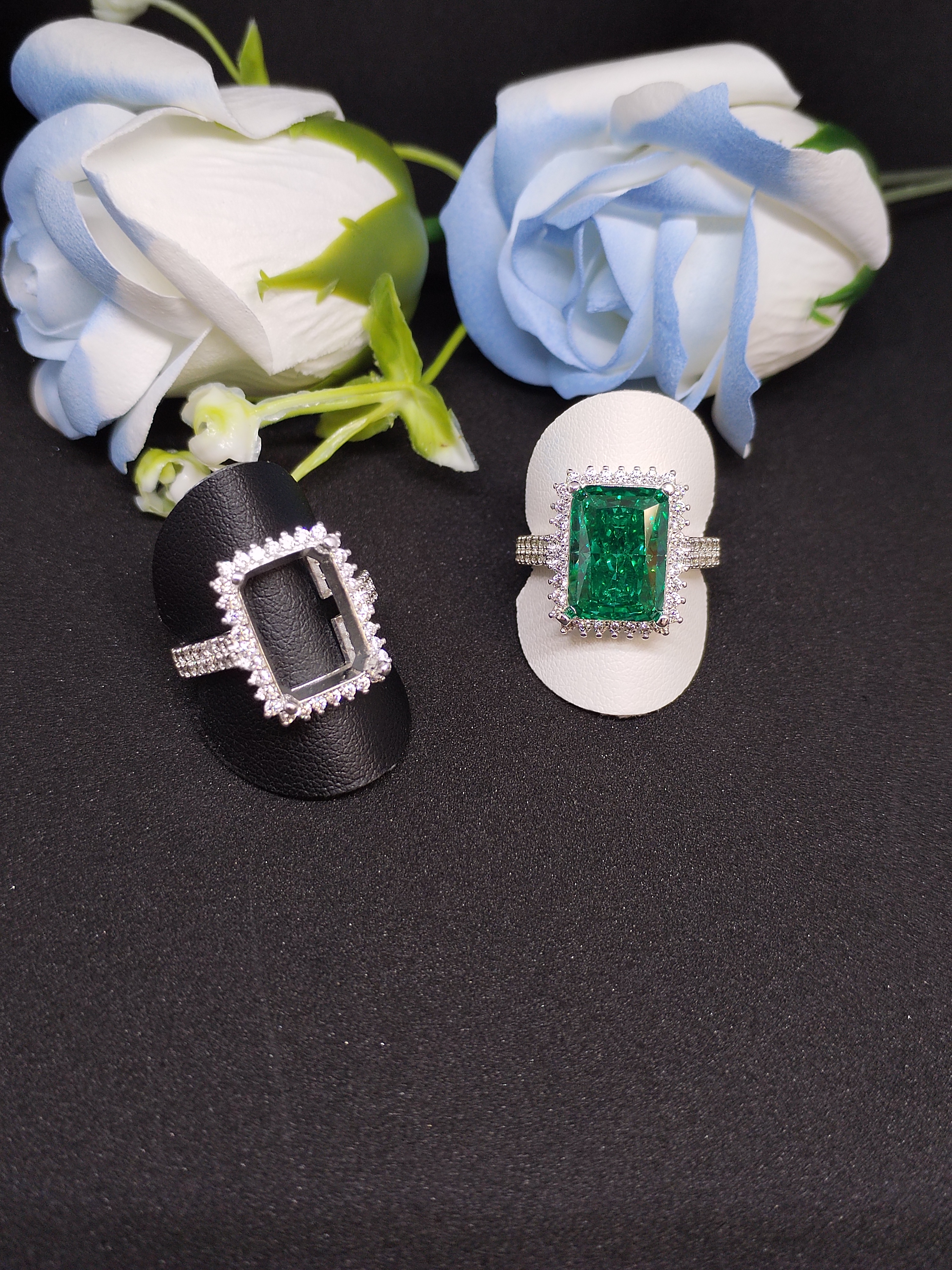 高品质镀银豪华戒托冰花切戒托时尚锆石镶嵌戒托