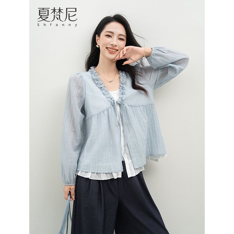夏梵尼半岛情书百搭假两件长袖衬衫女秋季法式气质衬衣通勤风上衣