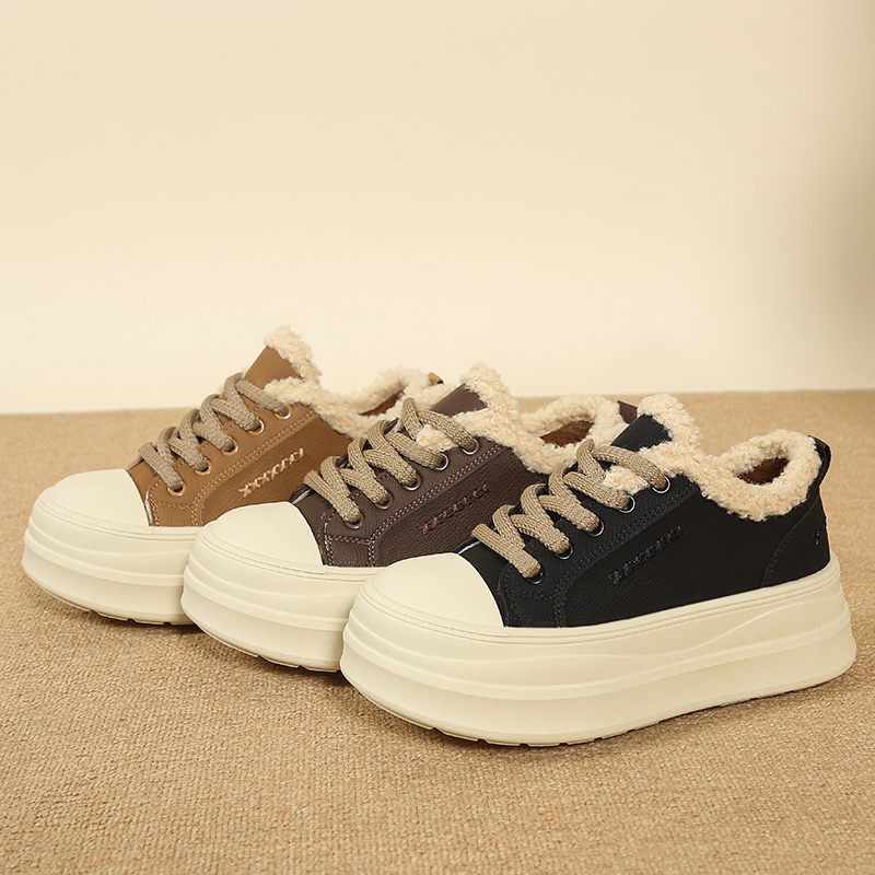 厚底板鞋女秋冬新款韩版百搭加绒保暖棉鞋防滑增高休闲运动松糕鞋