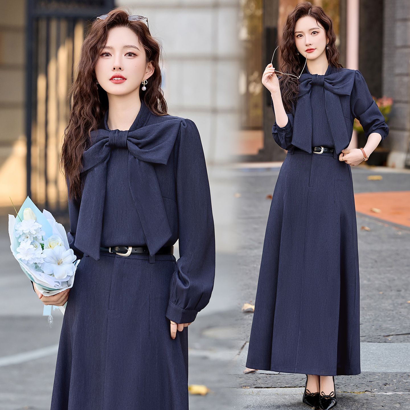 设计感蝴蝶结牛仔套装裙女2026春秋新款洋气时髦百搭半身裙两件套