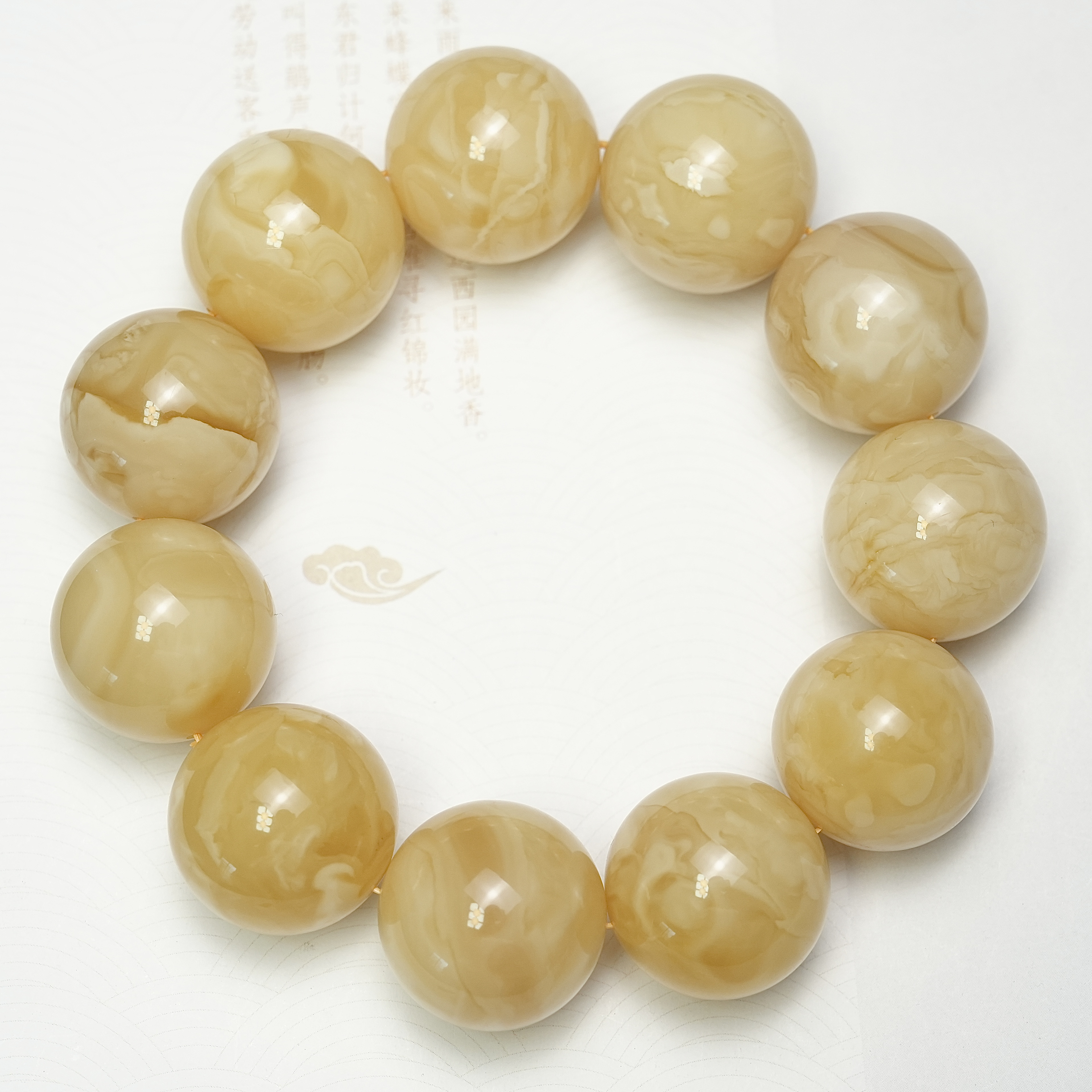 石膏浓蜡妖白花蜜蜡手串23mm天然原矿俄料无优化油膏花蜡男士单圈