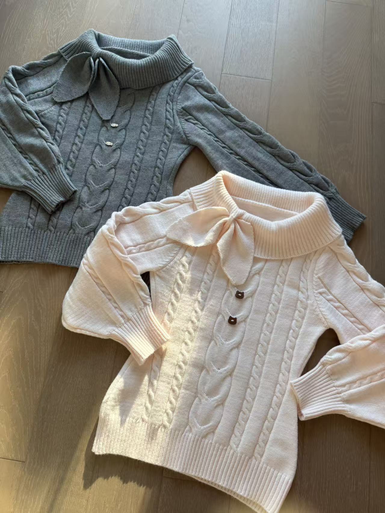 （这是雯雯）古早风秋叶兔儿圆领学院风甜美毛衣