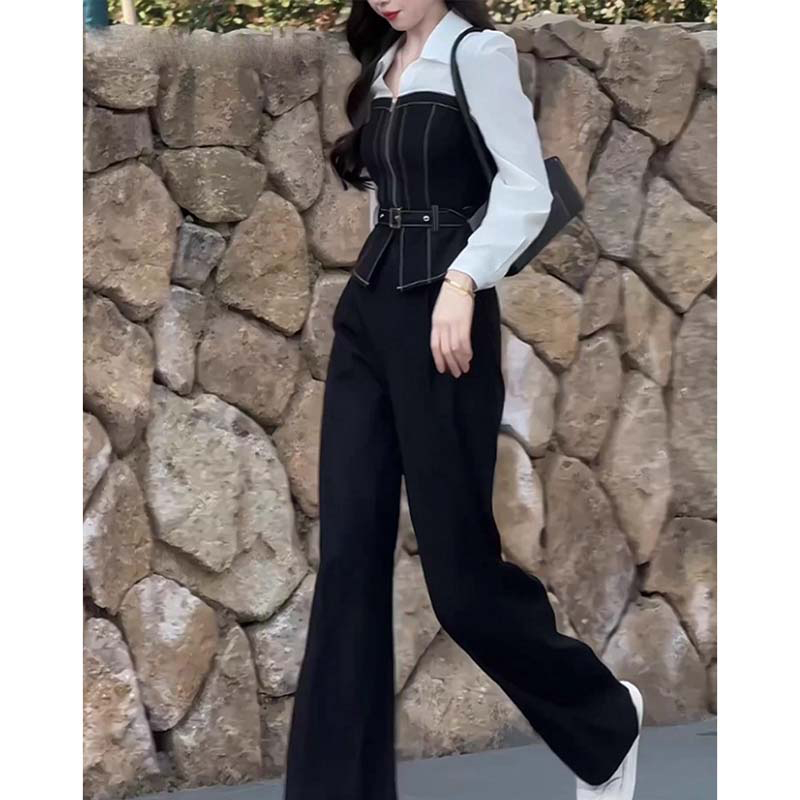 【米兰】【两件套】【送腰带】春秋气质高级感大方得体衬衫套装裤QJ0061