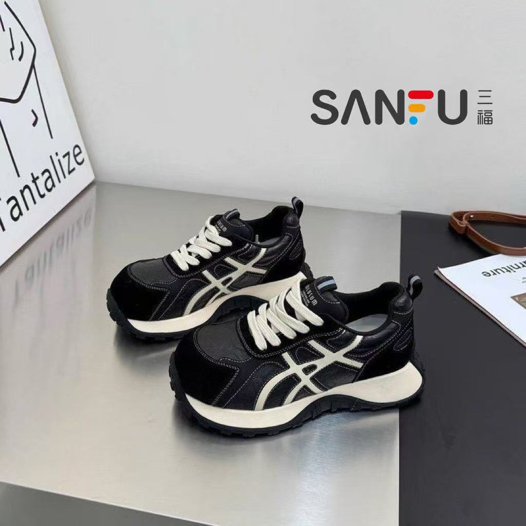 三福欧货加绒阿甘鞋女2025秋冬新款厚底百搭休闲运动鞋时尚德训鞋