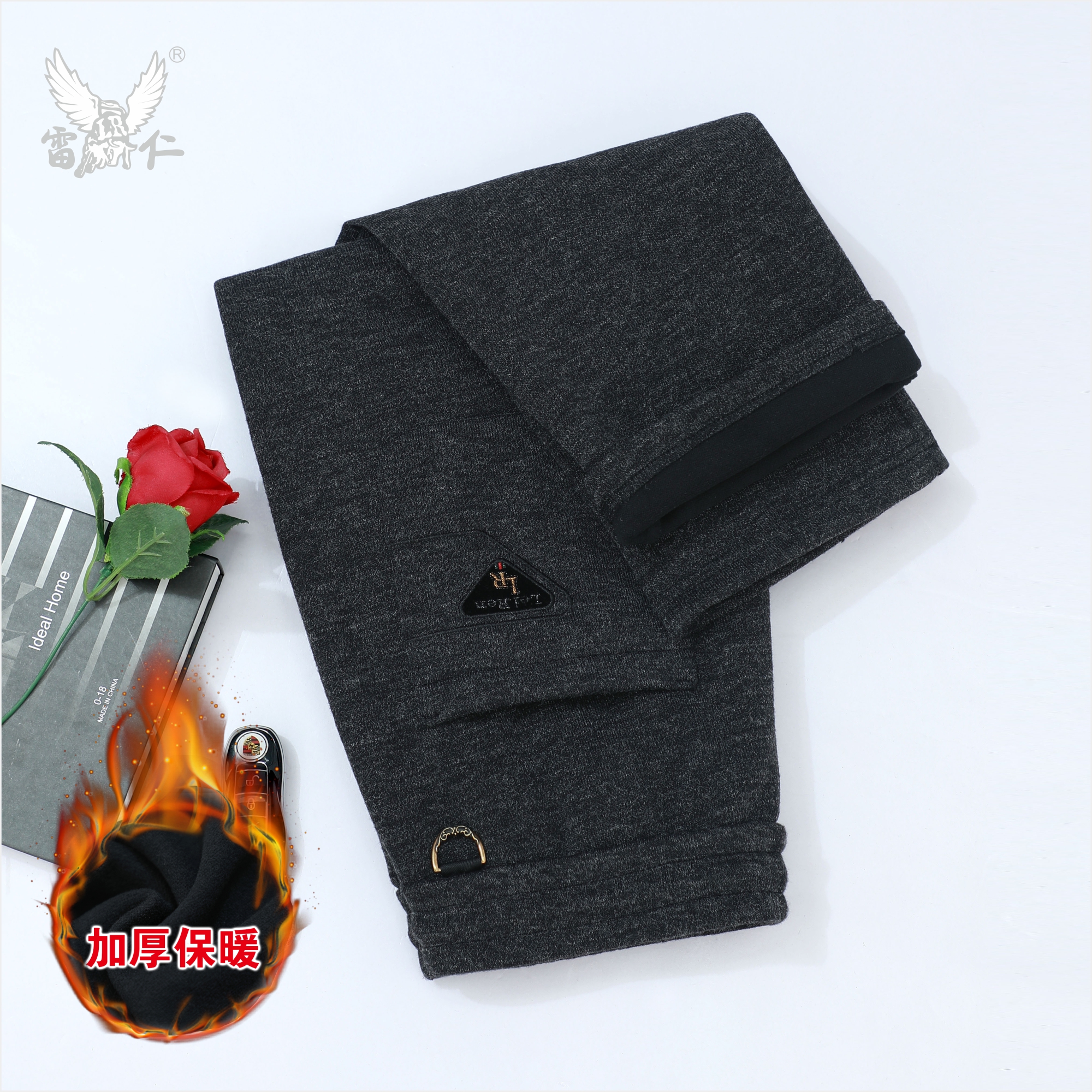 雷仁2025冬季男士轻奢保暖直筒休闲裤高端松紧腰头长裤子男LR5959