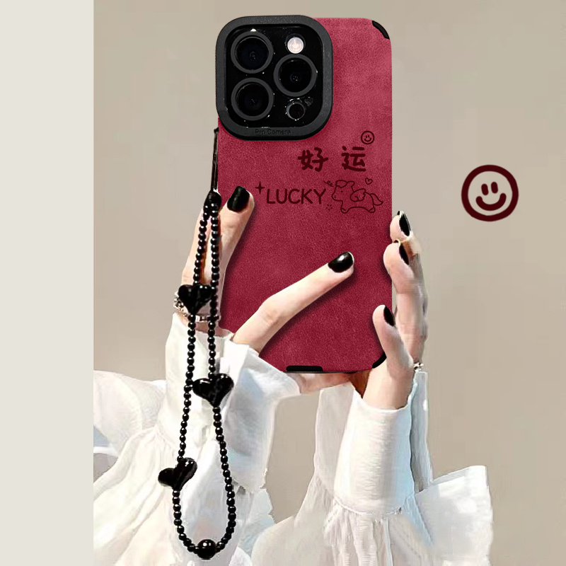 好运小马适用苹果17pro华为vivo小米oppo瞳眼皮质手机壳女防摔ins