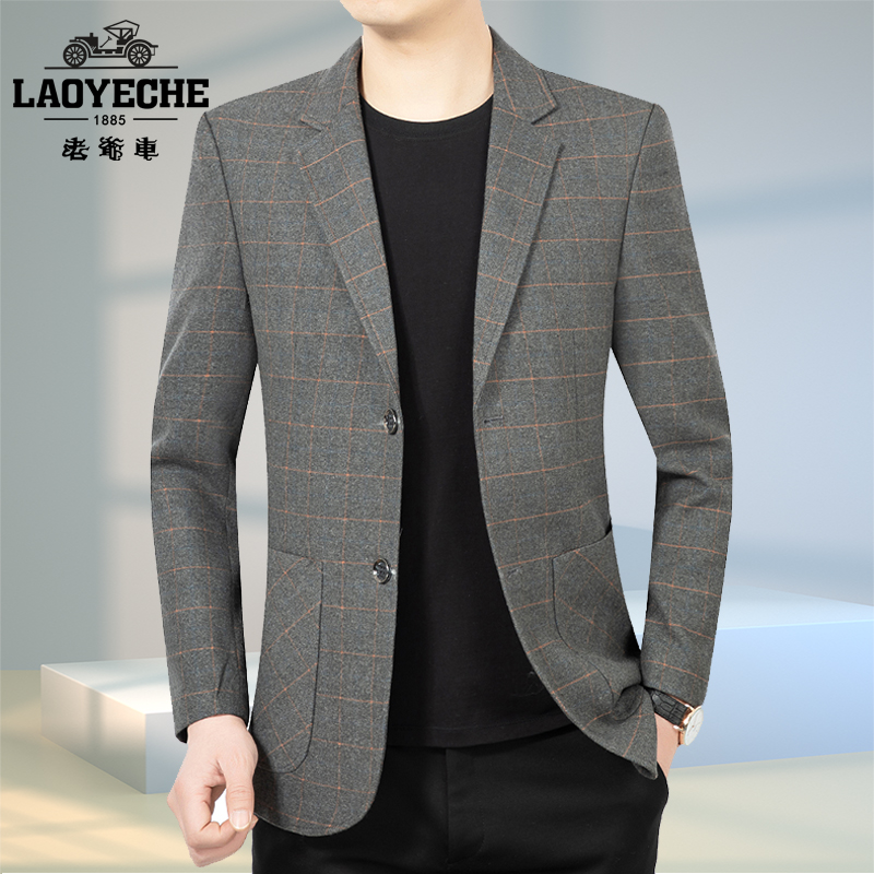 老爷车正品薄款格子男士西服上装潮流小西装修身高档春秋季男装潮