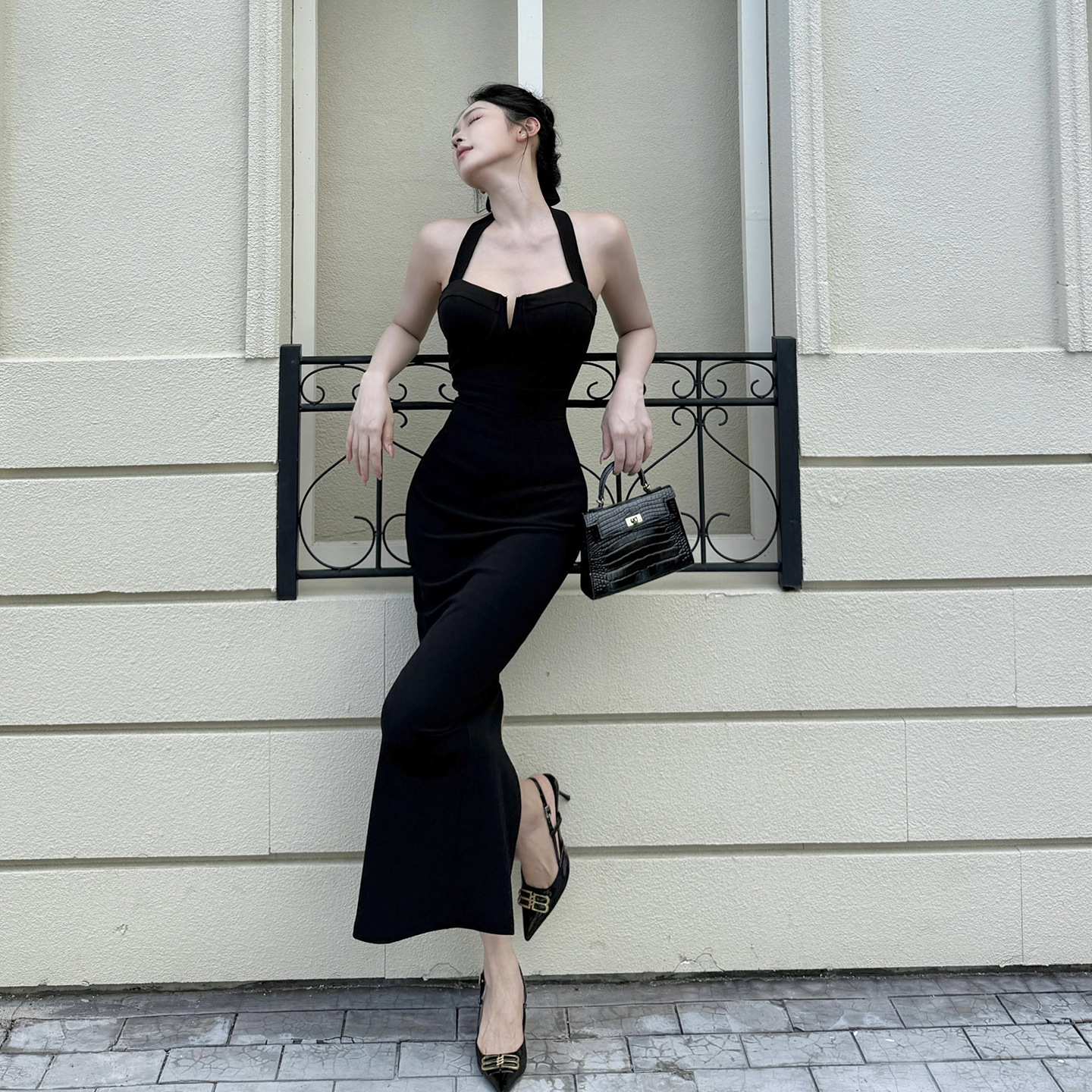 运补6-8 辣妹风挂脖性感连衣裙女显瘦晚会礼服高级感气质包臀长裙