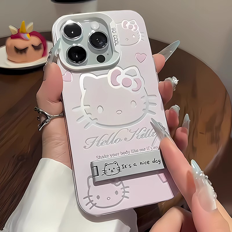粉色蝴蝶结猫猫适用苹果16promax壳新款彩绘iPhone15pro磨砂彩银1