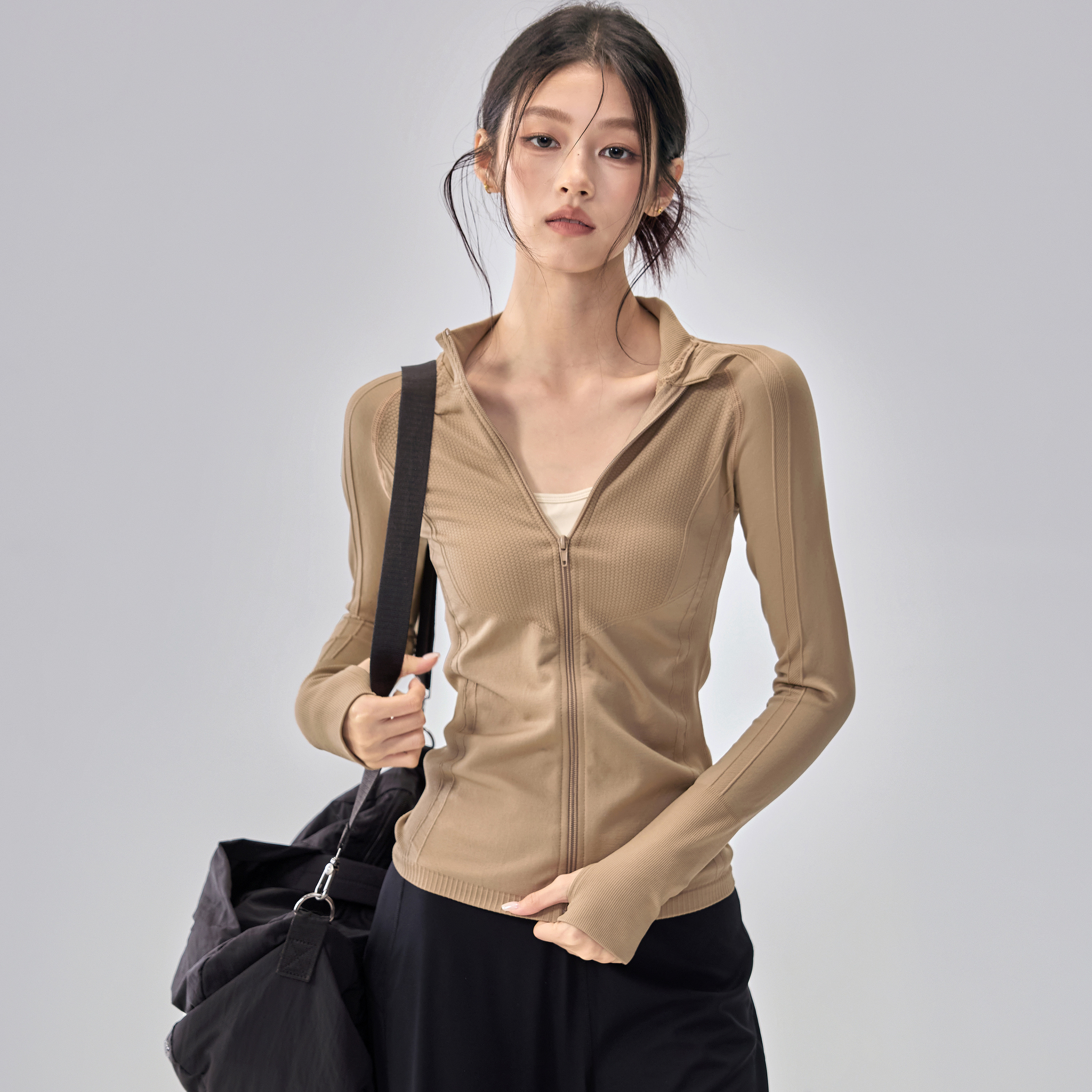 无缝立领运动外套女修身显瘦瑜伽服秋冬户外训练跑步夹克健身长袖