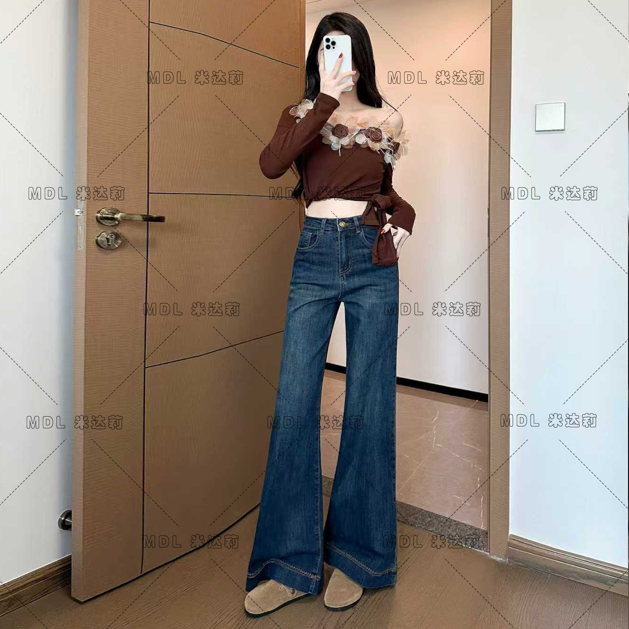 高腰阔腿裤牛仔裤女2025秋季刺绣爆款新款弹力宽松直筒显瘦潮7918