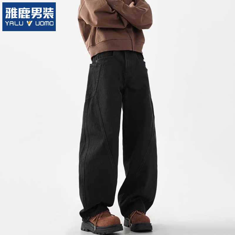 雅鹿男装男士镰刀裤2025夏季牛仔裤新款香蕉裤美式baggy阔腿工装