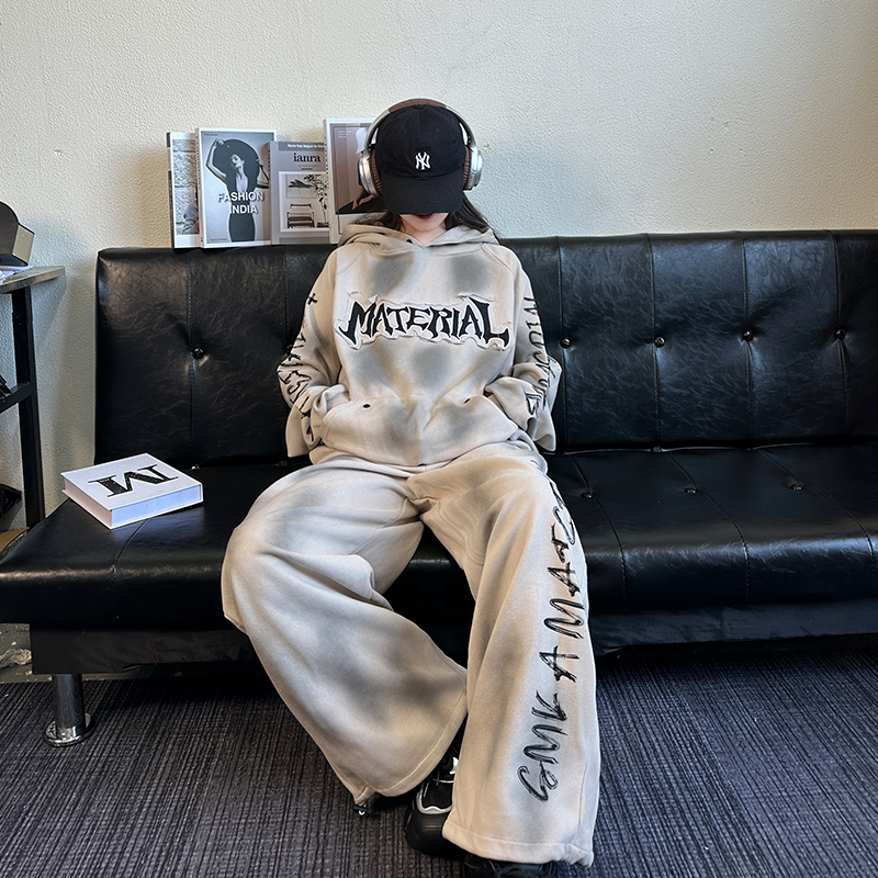 女孩休闲套装时尚韩系洋气宽松卫衣初中生直筒阔腿运动裤子中大童