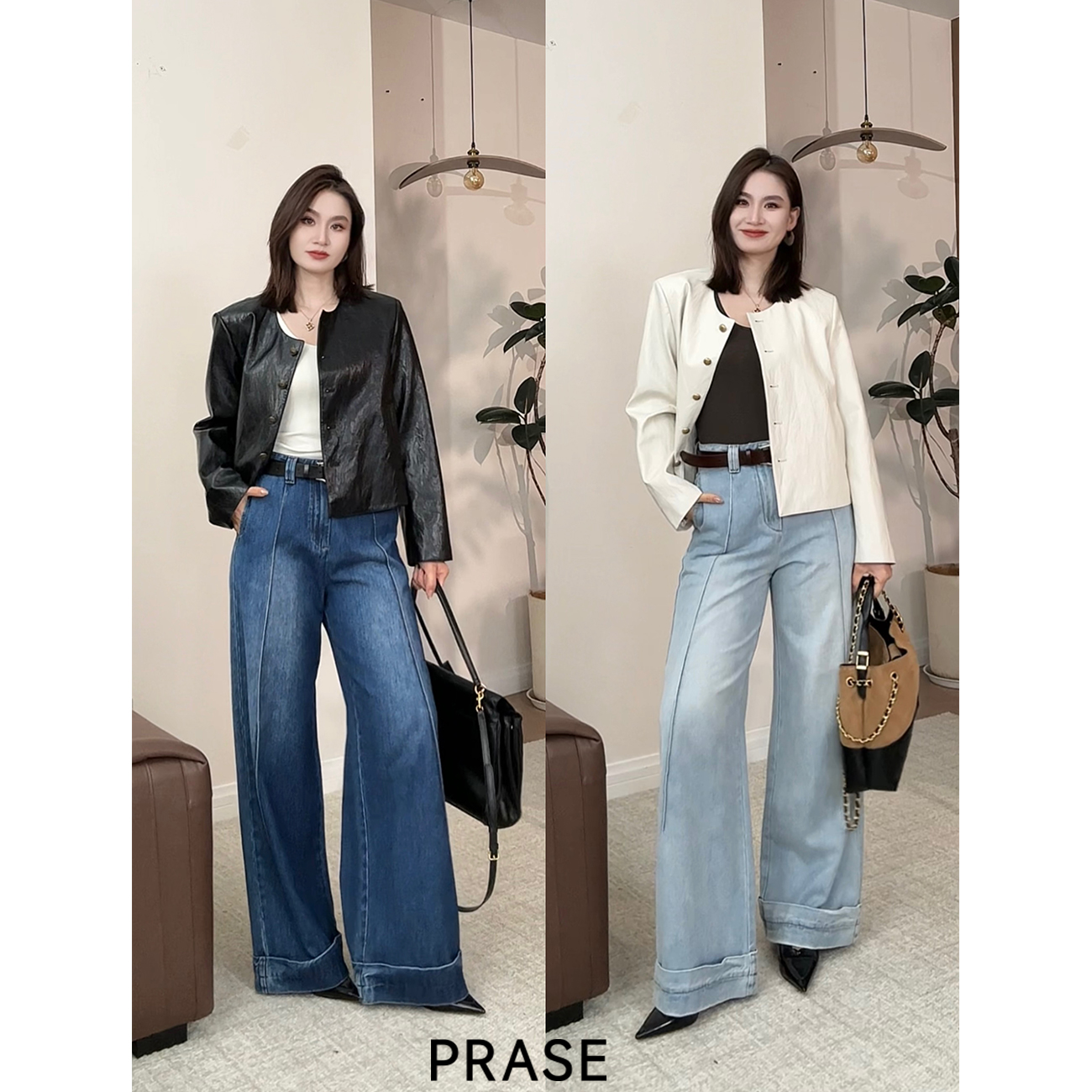 PRASE·噜【中古皮衣】微胖轻奢设计款秋气质时尚短皮衣外套PR507B64