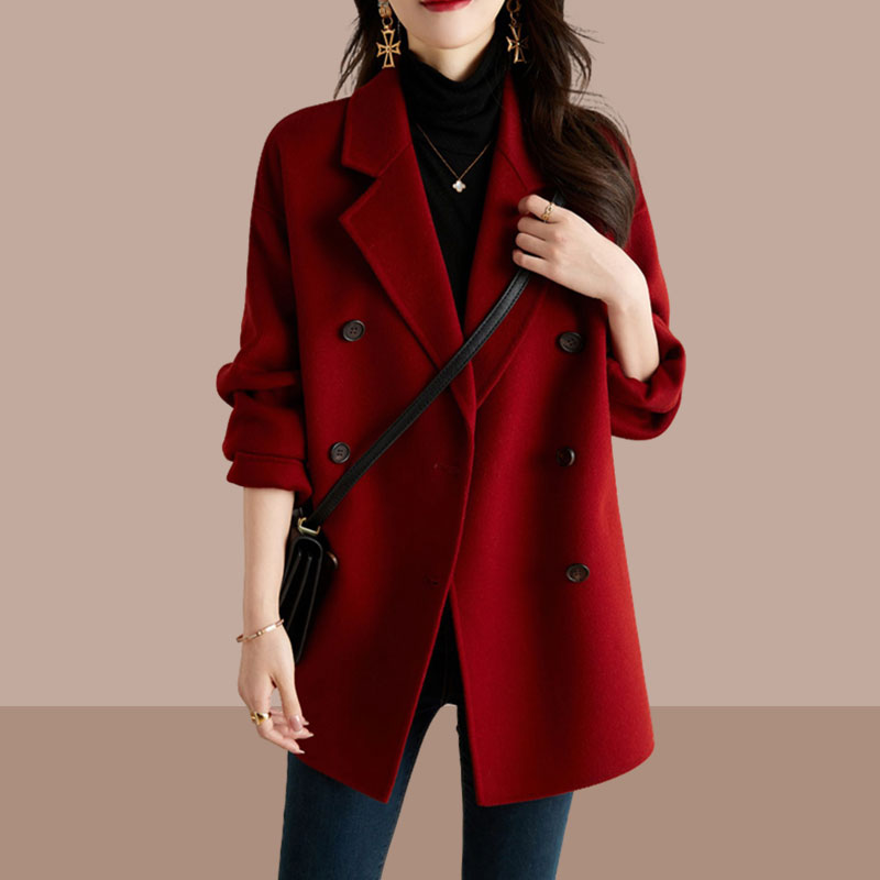 2025秋冬新款韩版呢子大衣女双排扣西装领显瘦毛呢外套小个子上衣