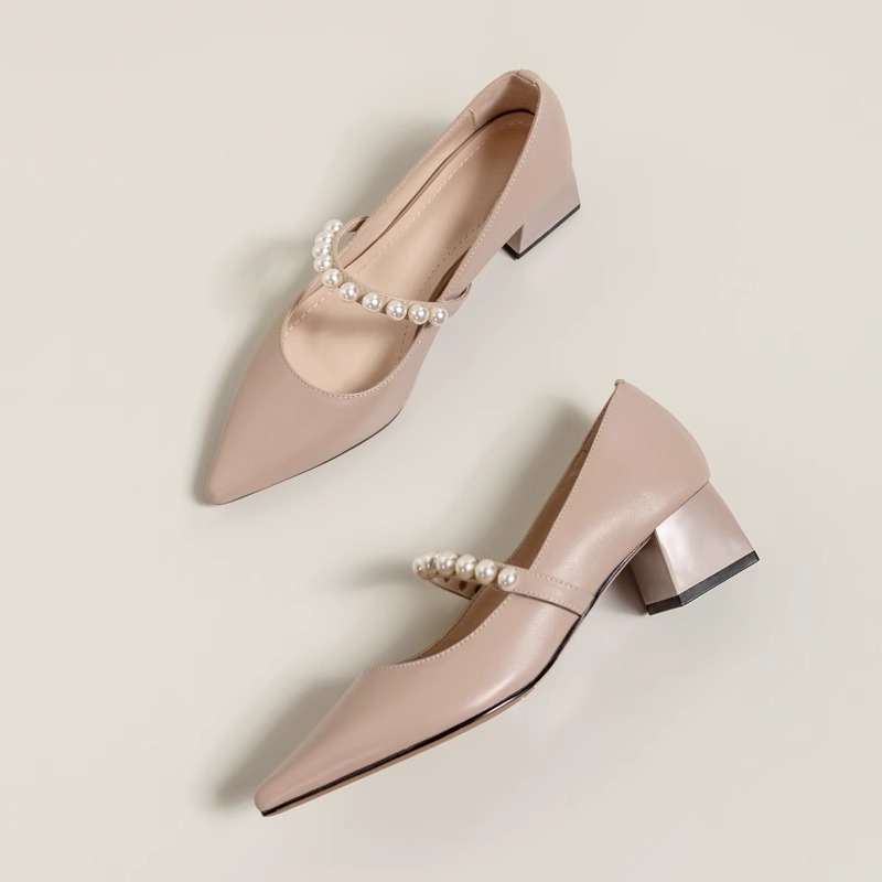 羊皮版真皮玛丽珍小香风单鞋女一字带粗跟通勤软底高跟鞋时尚百搭