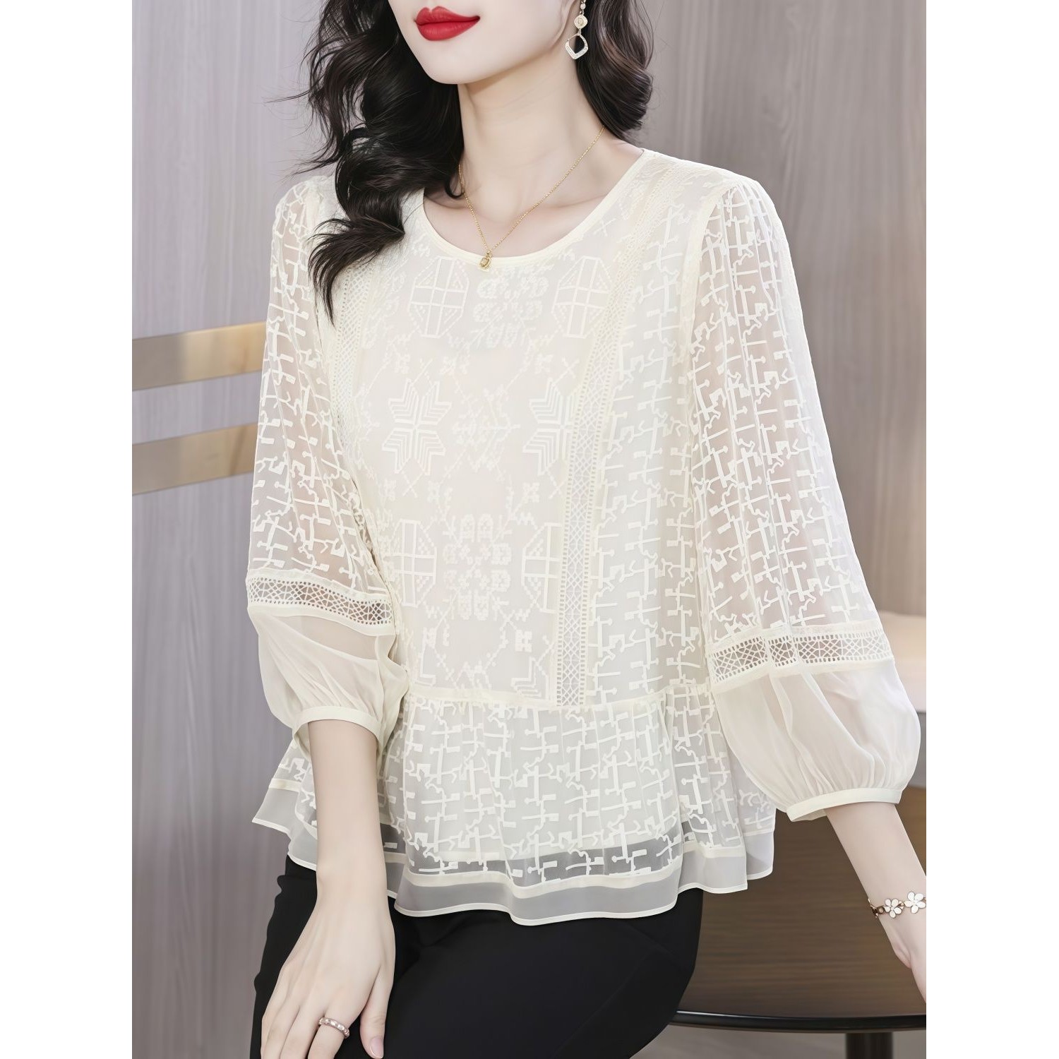 衬衫女士夏季2025年新款洋气宽松遮肚子小衫时尚高端七分袖上衣潮