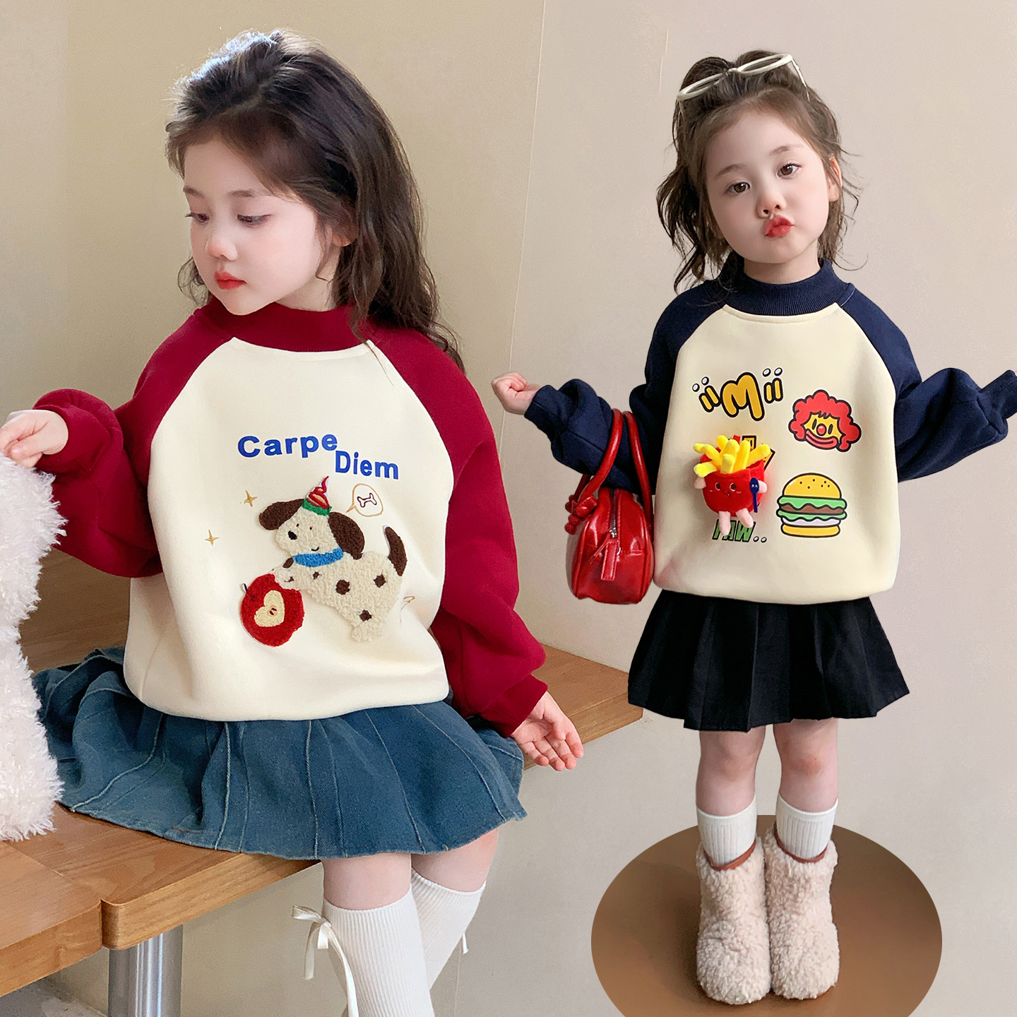 女童加绒卫衣外套加厚一体绒儿童绒衫上衣女孩宝宝秋冬装2025新款