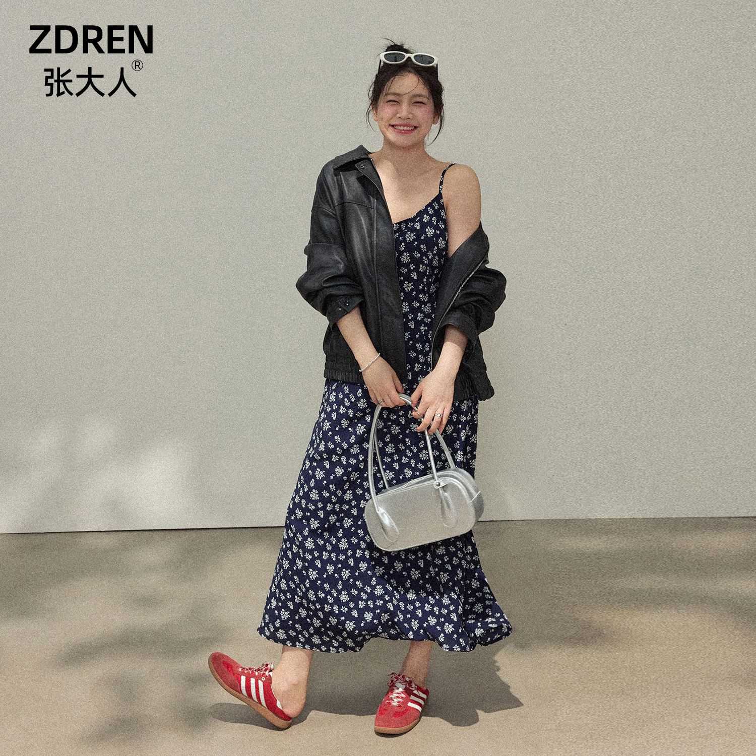 张大人【富川江子】大码女装微胖妹妹法式轻熟风显瘦皮外套搭碎花裙