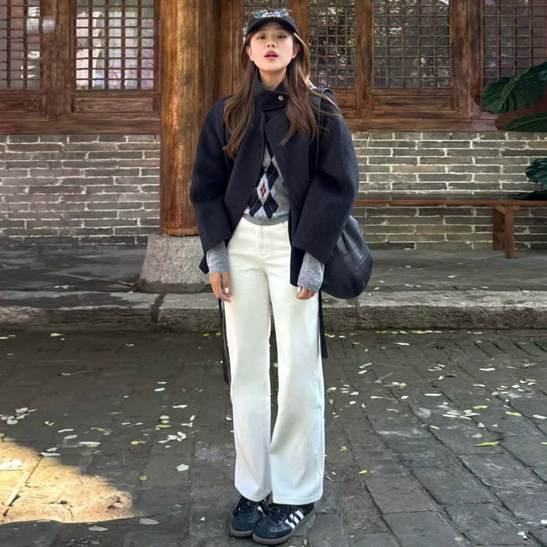 加绒白色美式高腰阔腿牛仔裤女冬季2025新款宽松显瘦松弛感拖地裤