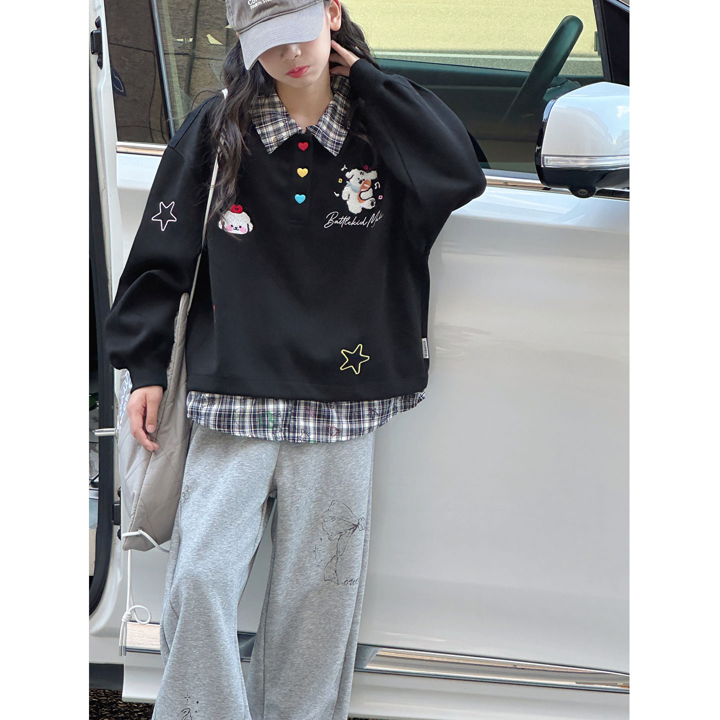 K29717孙小美复古假两件女童秋装卫衣2025新款春秋儿童洋气上衣服