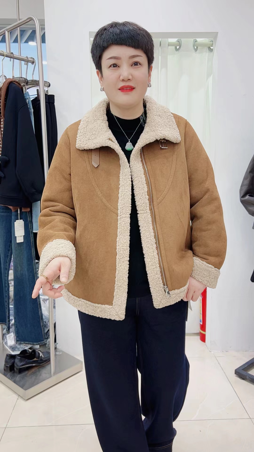 冯小姐时尚大码女装（休闲百搭显瘦洋气减龄加毛加厚一体毛外套9）
