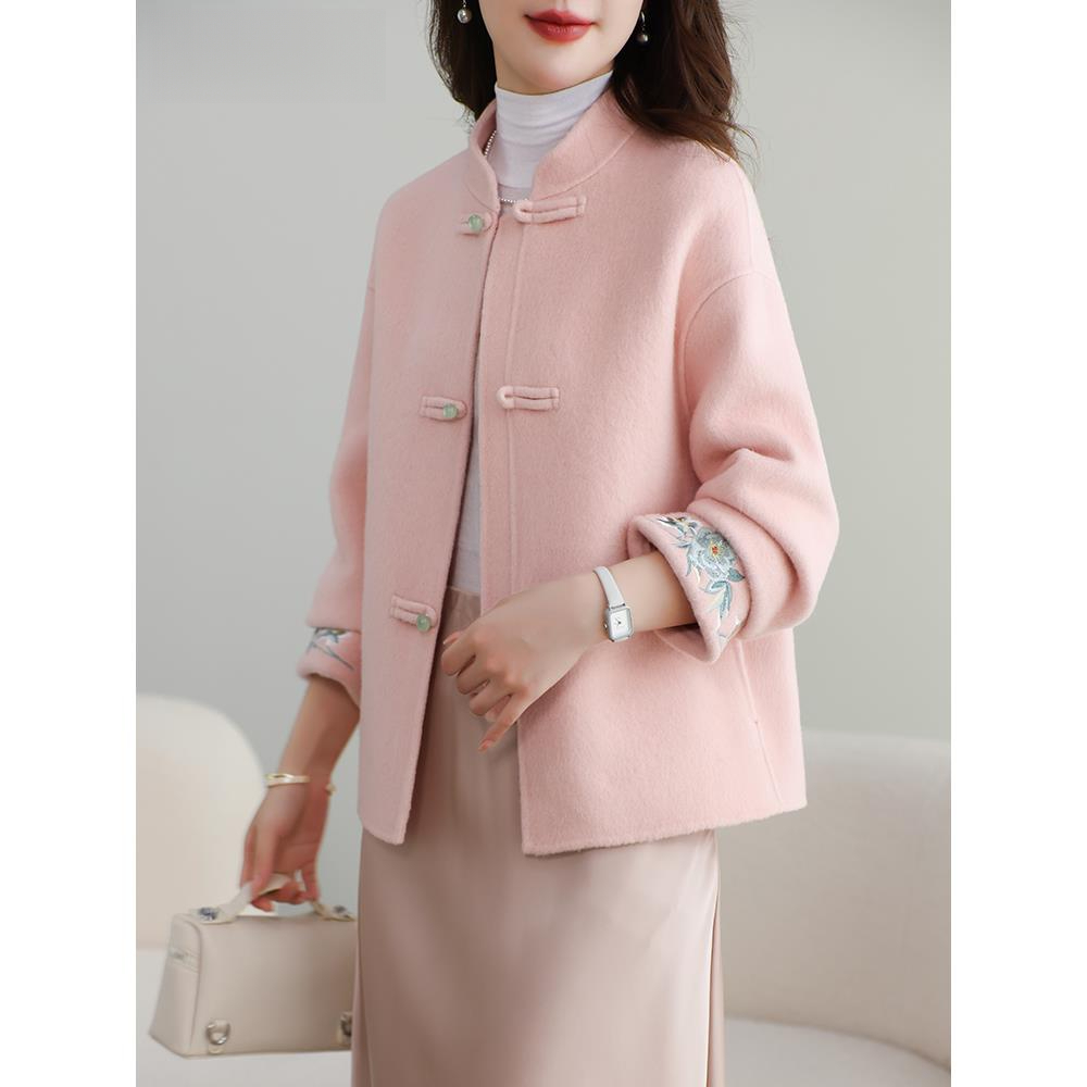 紫雨琪国风双面大衣短款2025秋冬新款新中式品牌爆款女装毛