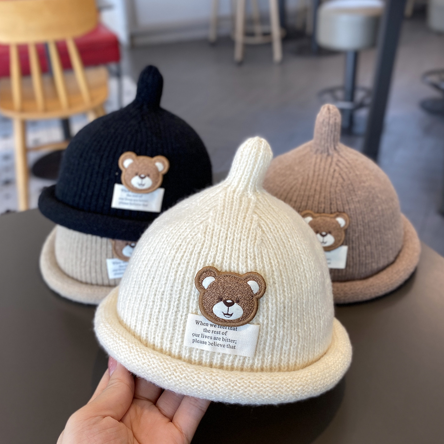 【小布丁】宝宝帽子秋冬韩系可爱奶嘴针织毛线帽保暖防风套头瓜皮帽