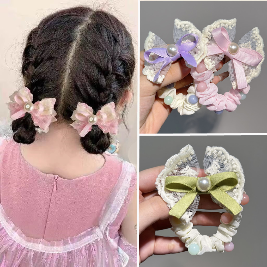 儿童蝴蝶结蕾丝发绳高马尾丸子头不伤发小女孩橡皮筋甜美头饰发饰