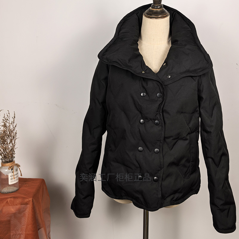 奕涵淏冬加厚外套女90羽绒服原创020-1短压褶提花轻奢花瓣领短