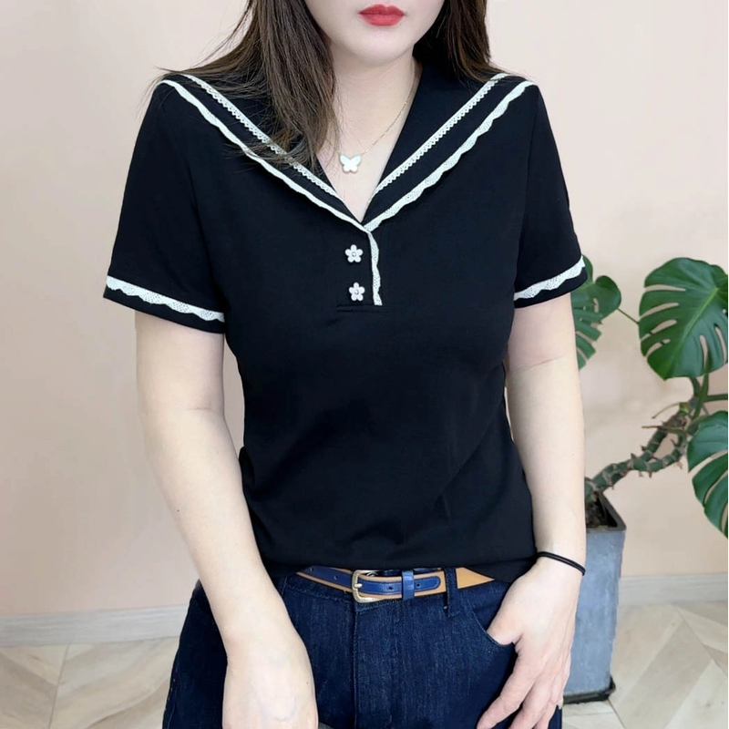 2025春夏款新品时尚百搭修身显瘦设计感个性打底女士短袖上衣7941