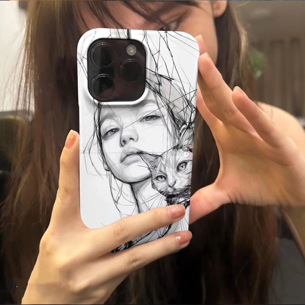 素描与女孩适用苹果16plus手机壳iPhone15promax创意13艺术14新款