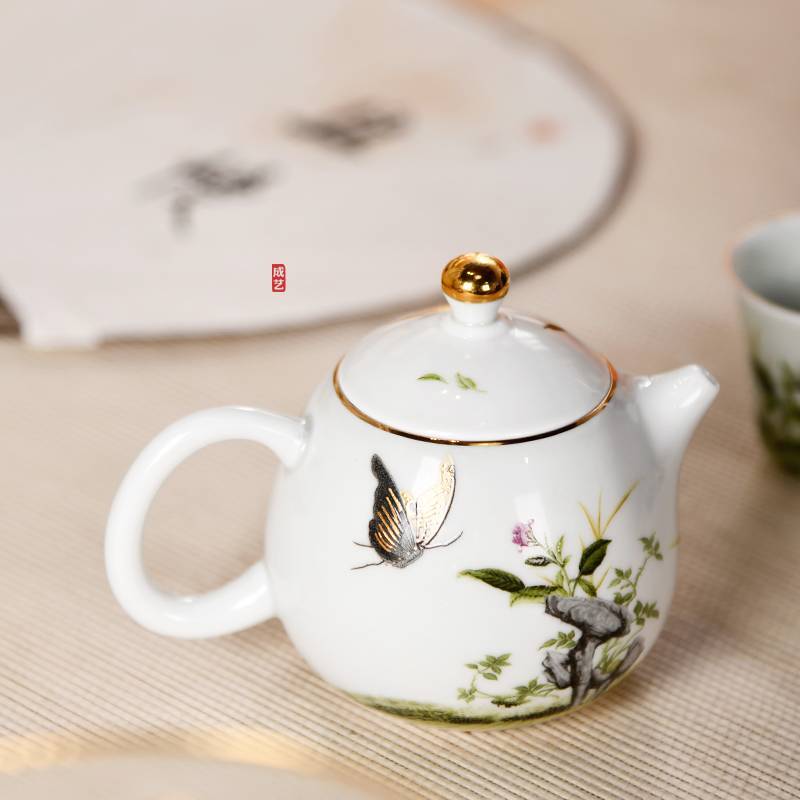 成艺陶瓷单壶茶壶中式办公蝶恋花家用防烫过滤功夫茶具泡茶器茶杯
