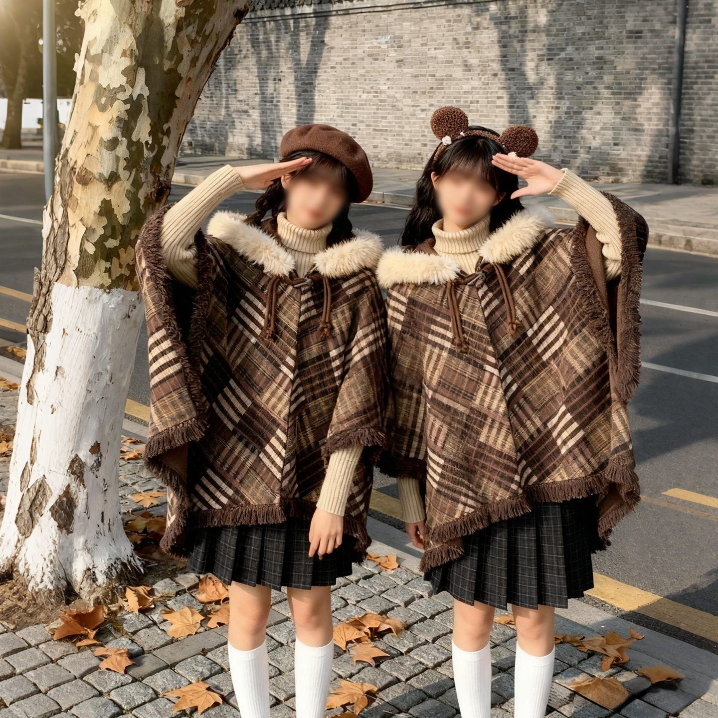 斗篷式披肩学院风Loiita毛呢外套女秋冬披风大衣中长款上衣