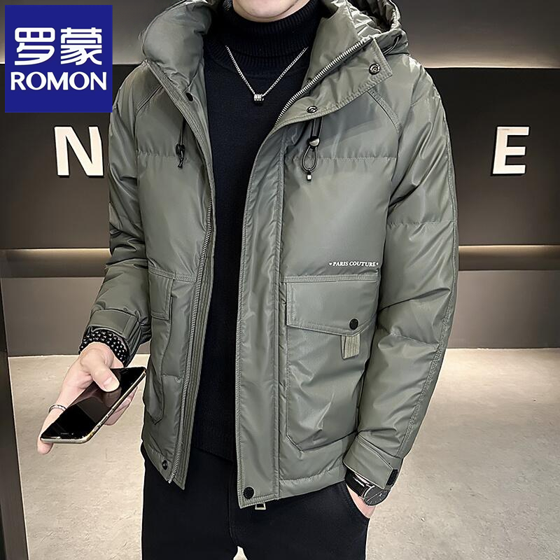 罗蒙冬季保暖青年男士秋冬季时尚潮牌工装连帽加厚潮流休闲痞帅感